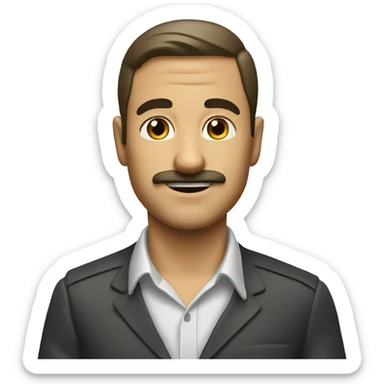 Guy with a combover and nice small mustache reaching towards the future sticker