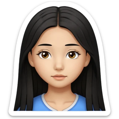 a tan chinese-american 15 year old girl with middle part long straight black hair down to her chest.eyelashes  sticker