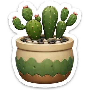 Ceramic pot with cactus and pebble base sticker