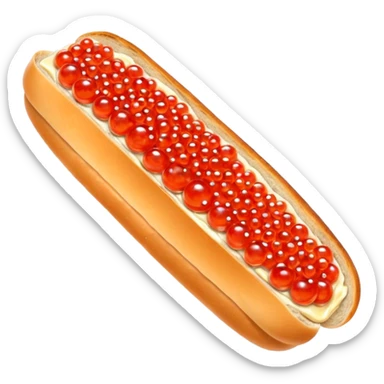 Apple style 3D emoji of a slice of fresh baguette with creamy butter and a generous layer of shining red caviar.
Realistic textures but in a clean 3D icon style. Soft reflections on the caviar pearls, delicious look, isolated on a white background. sticker