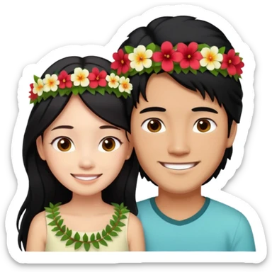 long black haired asian man in love with redhead girl in fiji sticker