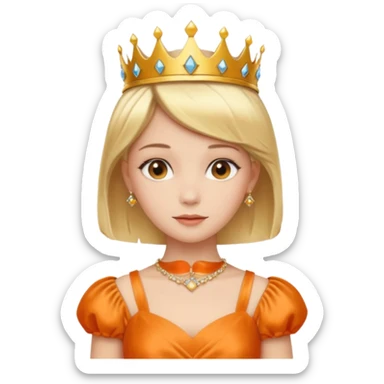 Princess in orange Dress with Tiara, short Blonde Hair sticker
