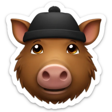 fullface brown boar tired of life with a black winter hat sticker