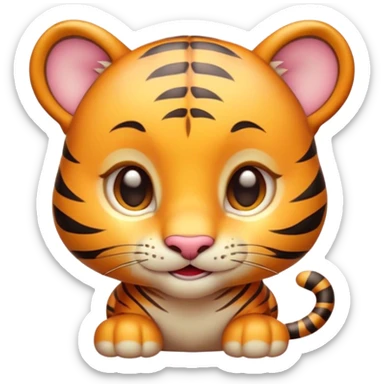 Cinematic Cute Tiger Cub Portrait Emoji, Head tilted playfully and inquisitively, with an adorably compact form accented by subtle stripes and round, sparkling eyes full of wonder, Simplified yet irresistibly adorable features, highly detailed, glowing with a warm, inviting wild glow, high shine, affectionate and lively, stylized with a touch of whimsical feline cuteness, soft glowing outline, capturing the essence of a mischievous yet loving tiger cub that seems as if it could leap out of the screen into your arms! sticker