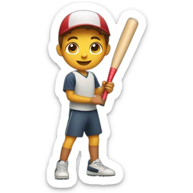 a boy playing cricket with a bat in his hands sticker