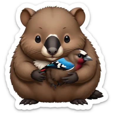 Wombat holding magpie sticker