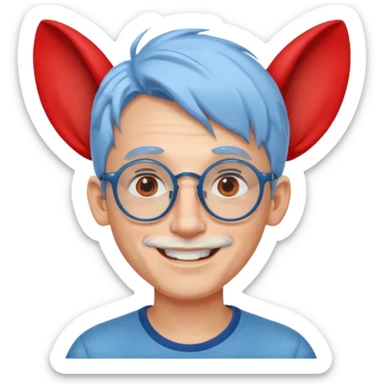 light blue haired man mid length hair with big ears and red earrings and spectaclesi happy sticker