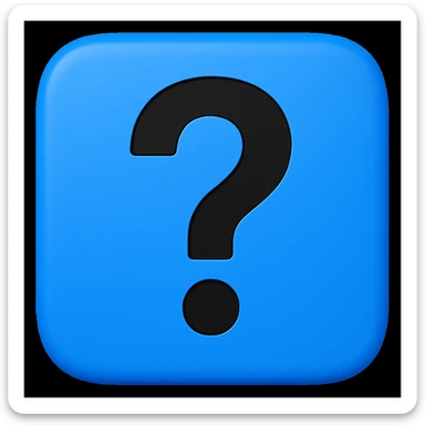 Create an emoji style image of a blue square with a black question mark in the center. The style should resemble typical emoji aesthetics with clear, simple shapes and colors. sticker