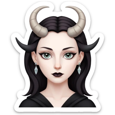 Woman with subtle horns, smooth skin and sharp gaze, divine corruption sticker