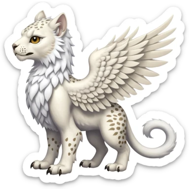 Albino white-furred Gryphon-griffin-snow-leopard-chimera-hybrid, full body sticker