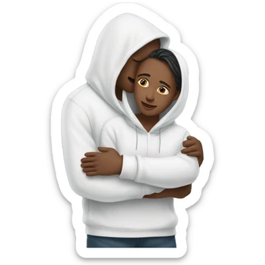 An emoji of a man wearing a white hoodie, standing next to his sister. He is hugging her warmly, showing a close sibling bond sticker