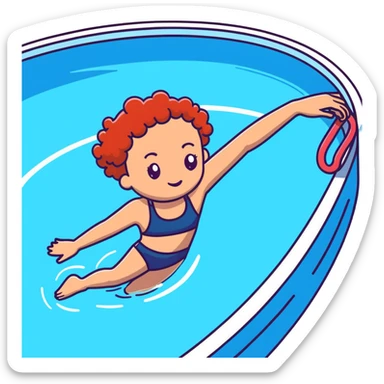 22-year-old white female athlete swimmer with curly red hair about to enter a pool sticker