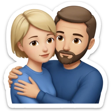 draw a man and a woman hugging each other passionately. looking toward each other. woman has short hair. man has short hair and beard. sticker