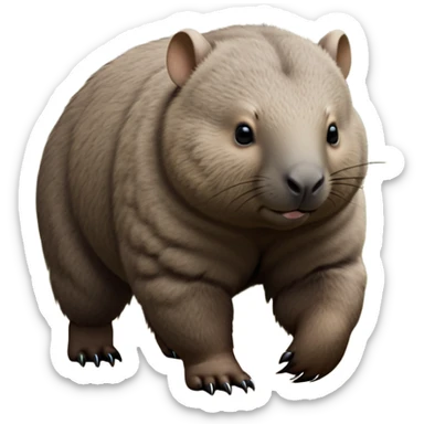 cinematic-stout wombat-realistic-fluffy full-body-waddling-emoji,-stout-muscular-frame-covered-in-coarse-brown-fur,-short-powerful-legs-trotting-determinedly-through-bushland,-round-dark-eyes-filled-with-calm-confidence,-tiny-rounded-ears-twitching-slightly,-strong-digging-claws-visible-on-sturdy-paws,-simplified-yet-realistic-focused-features,-highly-detailed,-glowing-with-a-subtle-earthy-glow sticker