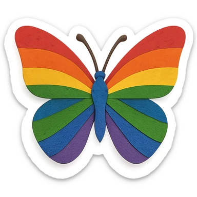 a butterfly in paper craft style, layered paper, rainbow pride colors, handmade look sticker