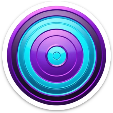 Futuristic glowing bullseye target emoji, neon purple and cyan holographic glow, dark background, digital tech style, abstract sparkles, no face. sticker