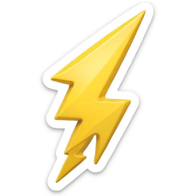 A cute 3D render icon of a lightning bolt shape. Rounded edges, plump and glossy yellow plastic material. Soft studio lighting, cheerful style. Isolated on a clean light blue gradient background. High quality, minimalist design. sticker