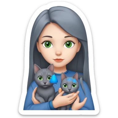 girl holding a russian blue cat with green eyes sticker