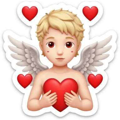 Cupido rodeado de corazones  mostrando sus alas y su arco   sticker