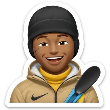 black guy with nike ski mask on squinching his face trying to hold his laugh with his eyes closed sticker