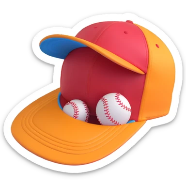 A baseball cap in a 3D cartoon style on a white background, 3D rendering, high resolution, bright colors, with a perspective composition, high saturation, prominent details, a floating effect, and a lively atmosphere, bottom view. sticker
