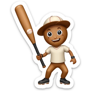 Animated baseball bat with a face, arms and legs doing a happy dance sticker