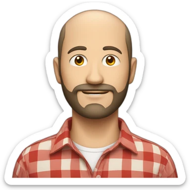 white man around 40. black short hair. with beard. wear a scarlet check shirt. sticker