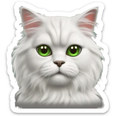 Persian cat with a mongrel with gray-white-black hair with green eyes nose and mouth with white wool under the eye red spot sticker