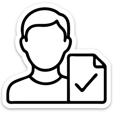 modern professional icon of portrait rights with stylized face outline and checkmark or document overlay, monochrome palette, clear and easy to recognize sticker