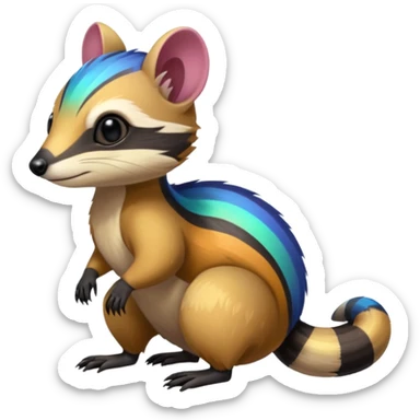 Colorful black and iridescent Cacomistle-Numbat-Ferret-hybrid-fusion-animal-creature, full body  sticker