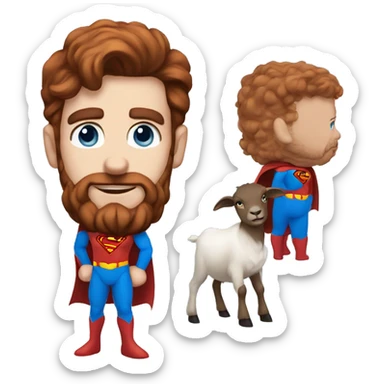 Full body reddish brown hair and beard superman with blue eyes,  blue haired goat sticker