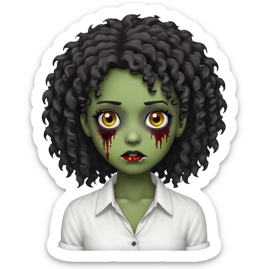 a curly haired emo zombie with a white blouse and dark skin sticker