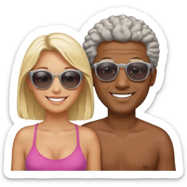 Black man salt n pepper hair with younger blonde  both smiling on beach  sticker