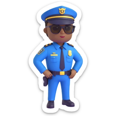 black police officer in a navy blue uniform, brown sunglasses, no hat, simple background sticker