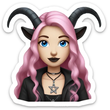gothic pink female with goat horns blue eyes pentagram sticker