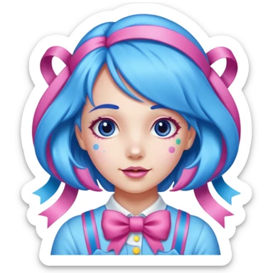 candy girl from candyland very long blue pink mixed candy hair with ribbon and  sticker