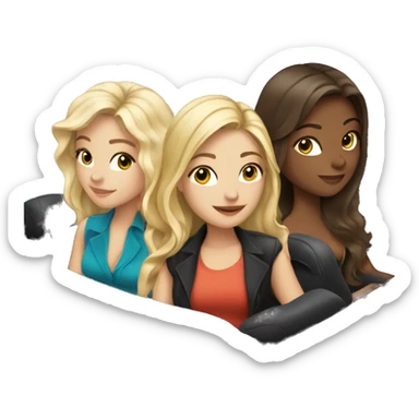 3 girls in a expensive car , one blonde girl , one brunette with wavy hair and one brunette with straight hair sticker