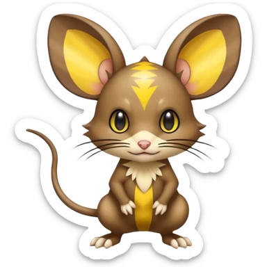 anime-style cute chibi Electric-elemental-type colorful dark-brown jerboa-Pokémon-Fakémon-creature with yellow zig-zag-stripes sticker
