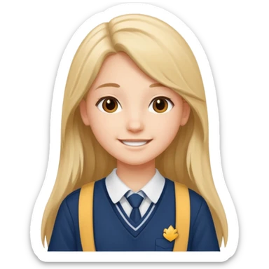 Niña adolescente, pelo largo , feliz, con uniforme escolar  sticker