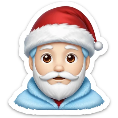 Fantasy human emoji portrait, Santa Claus hat with icy frost, simple winter mantle with icy blue fur trim and crimson inner fabric, northern winter aesthetic, calm heroic expression, clean flat emoji design, male/female variant
 sticker