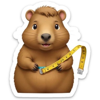 a little capibara measuring her waist with measuring tape and is very astonished in a good way sticker