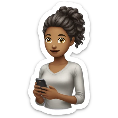 strigth hair withe skin girl playing with a cellphone sticker