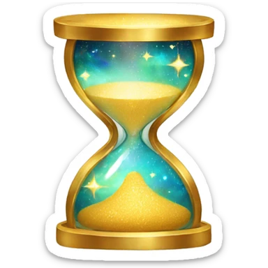 Gilded sparkling shimmering hourglass with nebula galaxy golden inside sticker