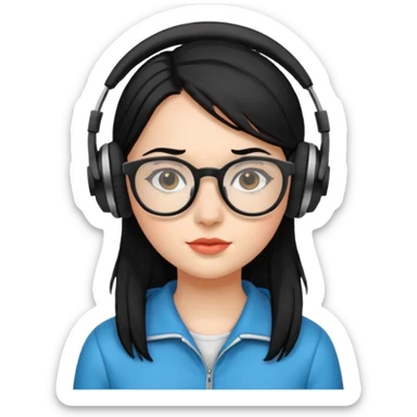
gamer, black hair girl with glasses, headphone sticker
