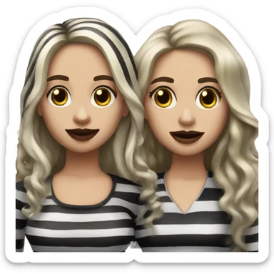 3 Beetlejuice Sisters.  First with layered shoulder length hair.  Second with dark brown wavy long hair.  Third with long blond hair. sticker