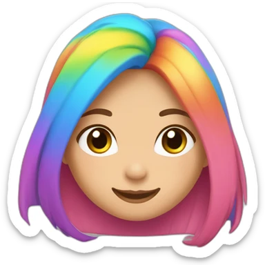 a girl with a smile, brown eyes, pink plump lips and rainbow colored hair that flutters in the wind sticker