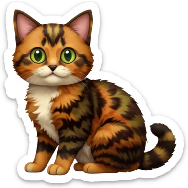 A high-resolution photo-realistic digital illustration of a brown multicoloured  tortoiseshell cat kitten, chest upward (no white) sticker