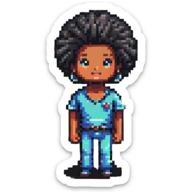 Retro pixel art character with afro hairstyle sticker