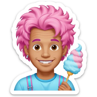happy colorful puffy haired man made out of cotton candy with braces and tattoos and just face not holding anything sticker