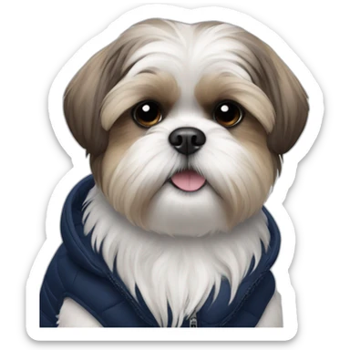 Short-haired shih tzu in sleeveless navy blue puffer jacket sticker